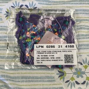 Savage X Fenty Steamy Floral String Lace Bikini Royal Purple